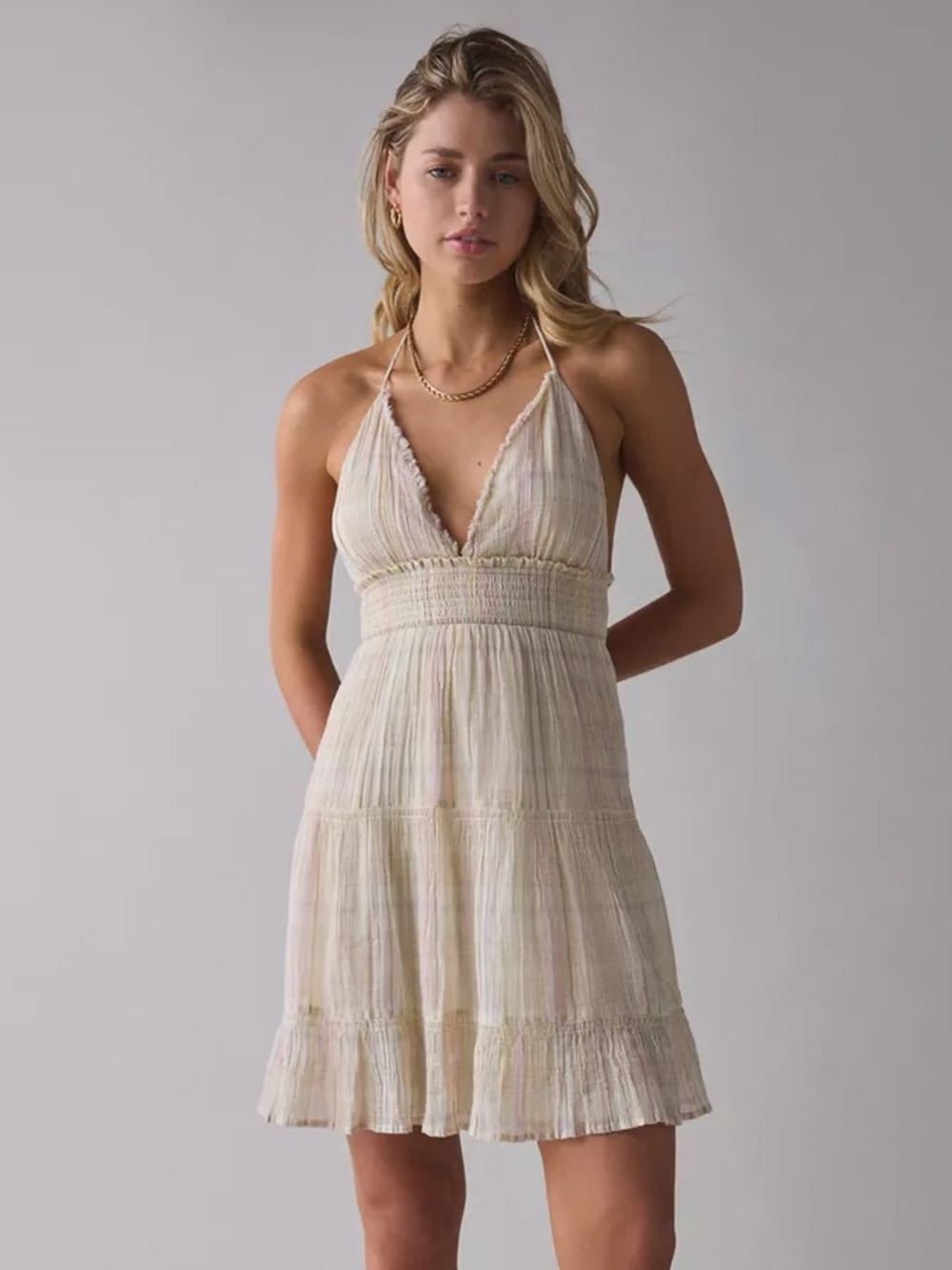 Urban Outfitters | Kimchi Blue Phoebe Cotton Open-Back Halter Knee Length Dress